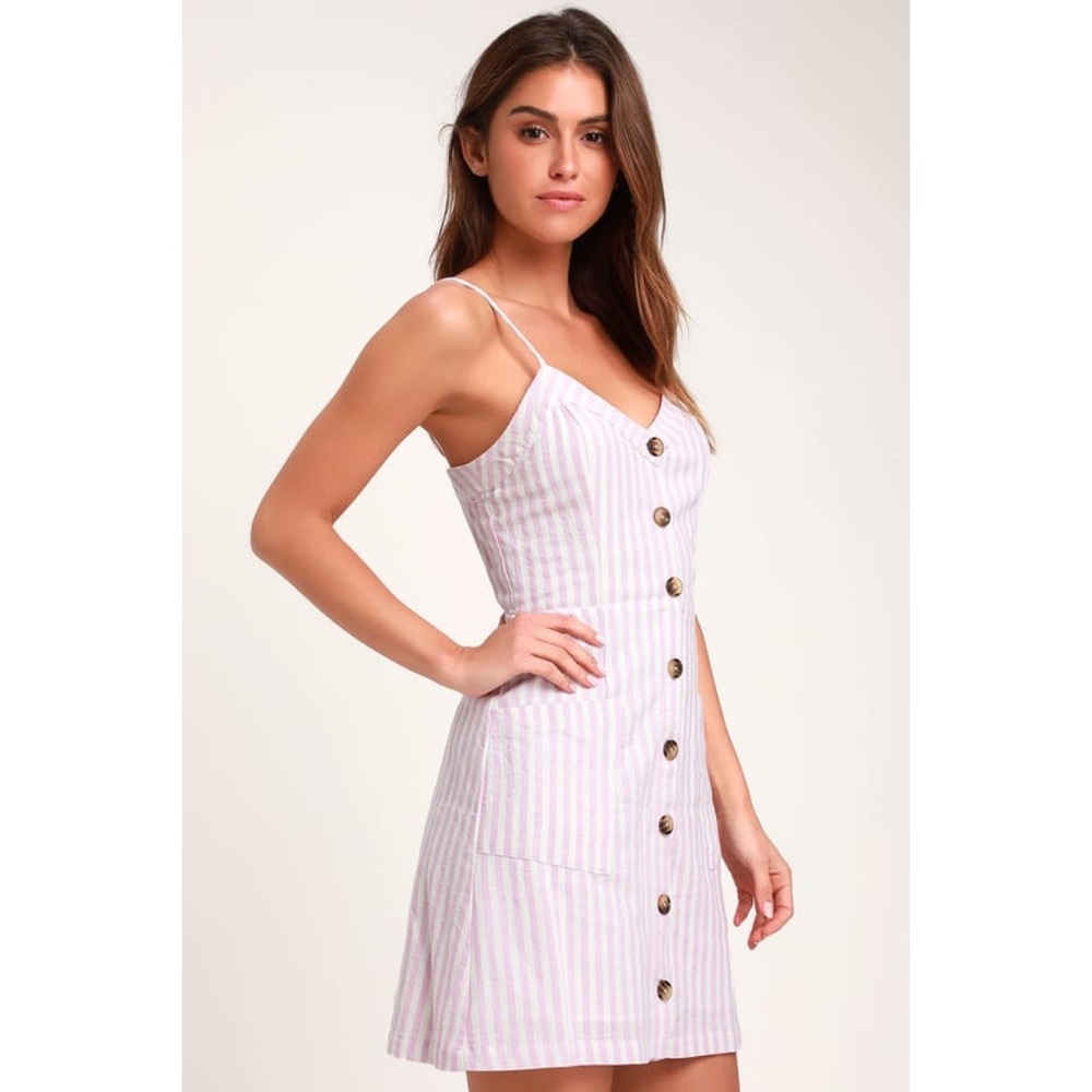 NWT Lulu’s Pier Lavender Striped Button Dress XL